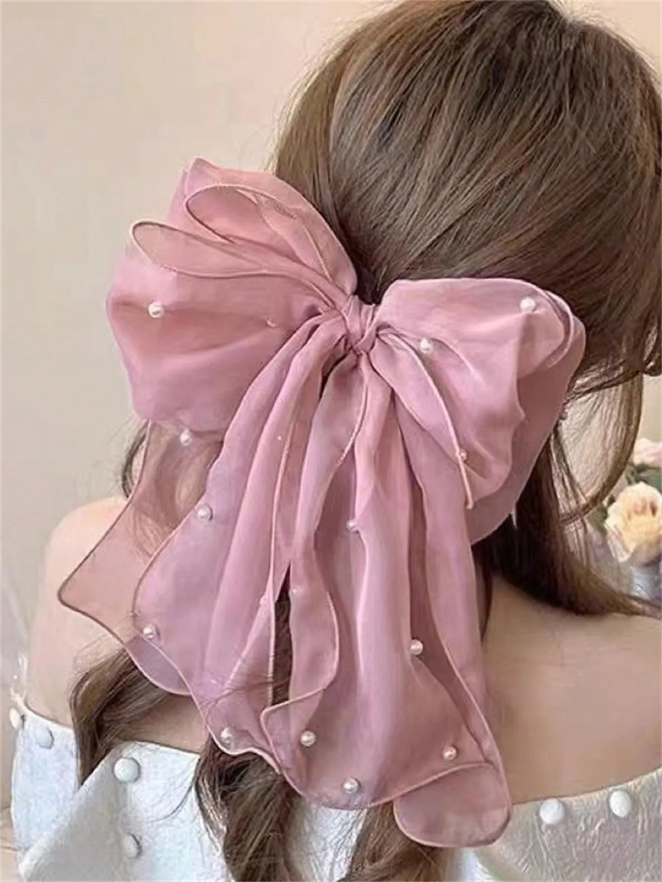 1 Ladies sweet chiffon bow hairpin Korean edition Korean headdress Spring clip Lace Premium hair accessory back head