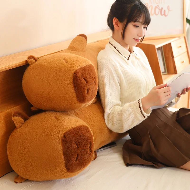 Cute Capybara Plush Long Pillow Stuffed Soft Cartoon Animal Doll Bed Sofa Cushion Decor Toys Birthday Gift for Girls