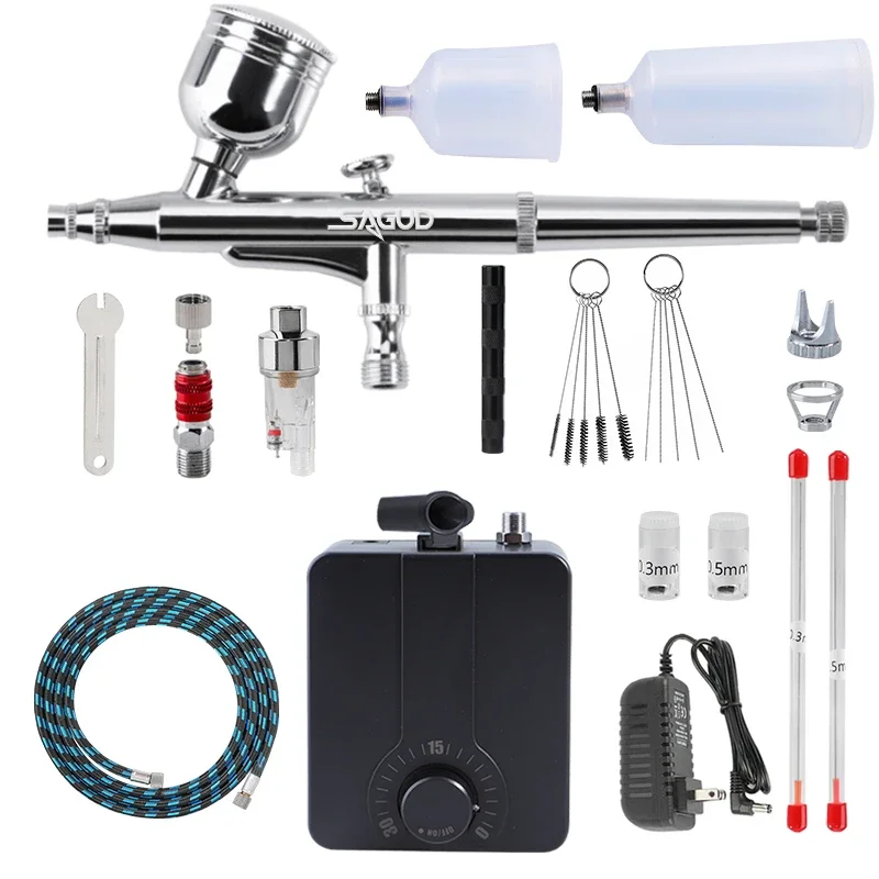 Airbrush with Compressor Kit Dual-Action Spray Gun 0.3mm Nozzle Accessories for Nail Art Model Cake Shoes Painting Airbrush Kit