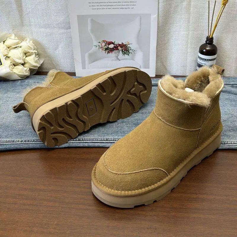 

2025 Winter Thick-soled Fur Integrated Snow Boots Comfortable Lightweight Heightening Plus Fleece Warm Non-slip Cotton Shoes
