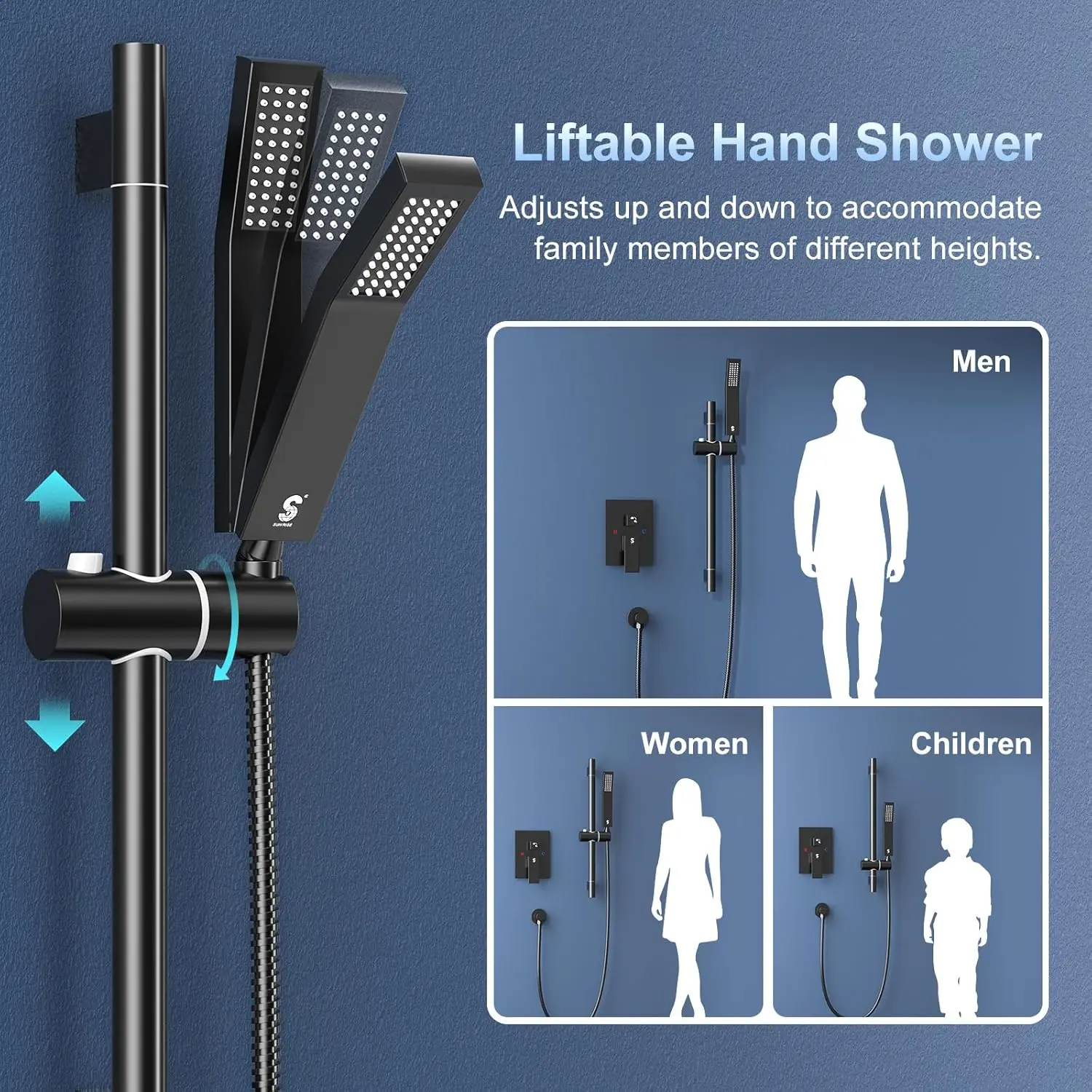 10 Inch Slide Bar Shower Faucet Luxury High Pressure Shower Heads and Handheld Spray Combo Set Wall Mounted Shower