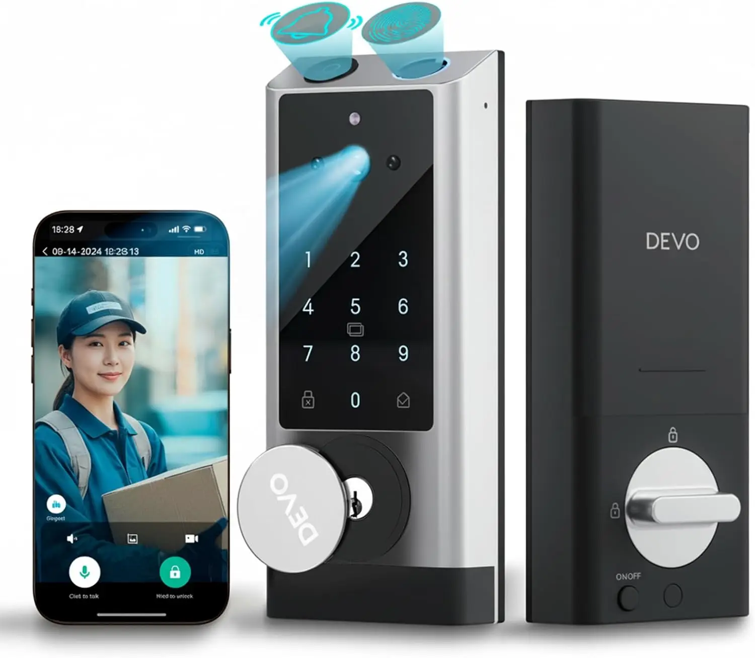 6-in-1 Smart Lock with Camera & Doorbell, Fingerprint Keyless Entry, Wi-Fi Control, Easy Install, Waterproof