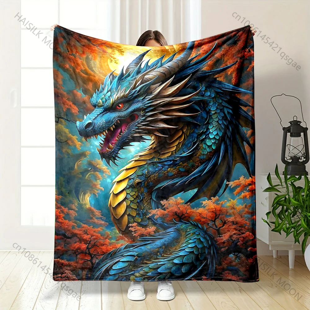 1PC Blue dragon autumn forest Print Adult Children Warm Blankets Home Travel Car Soft and Comfortable Suitable for all seasons