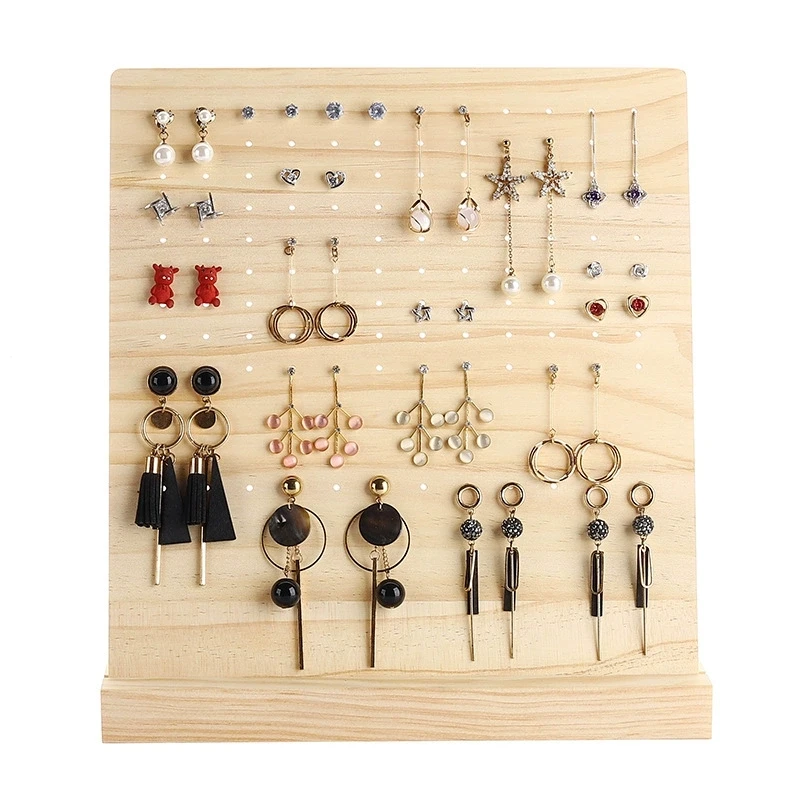 

Fashion Earrings Display Stand Desktop 120 Holes Wooden Jewelry Storage Rack For Ear Stud Dangle Earrings Counter Showcase Props