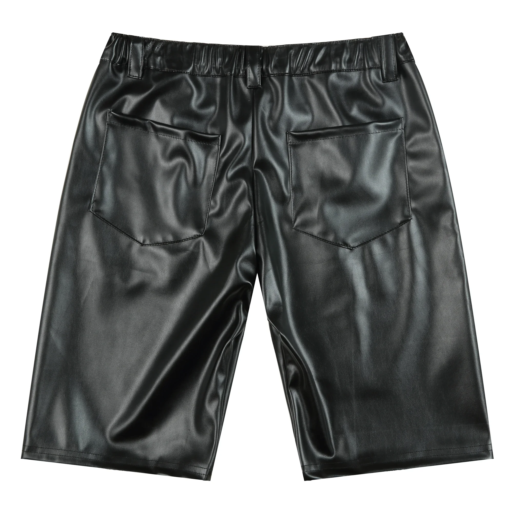 Men Casual Leather Shorts Summer Fashion Solid Color PU Leather Short Pants Slim Clubwear Shorts Male Stage Performance Costumes