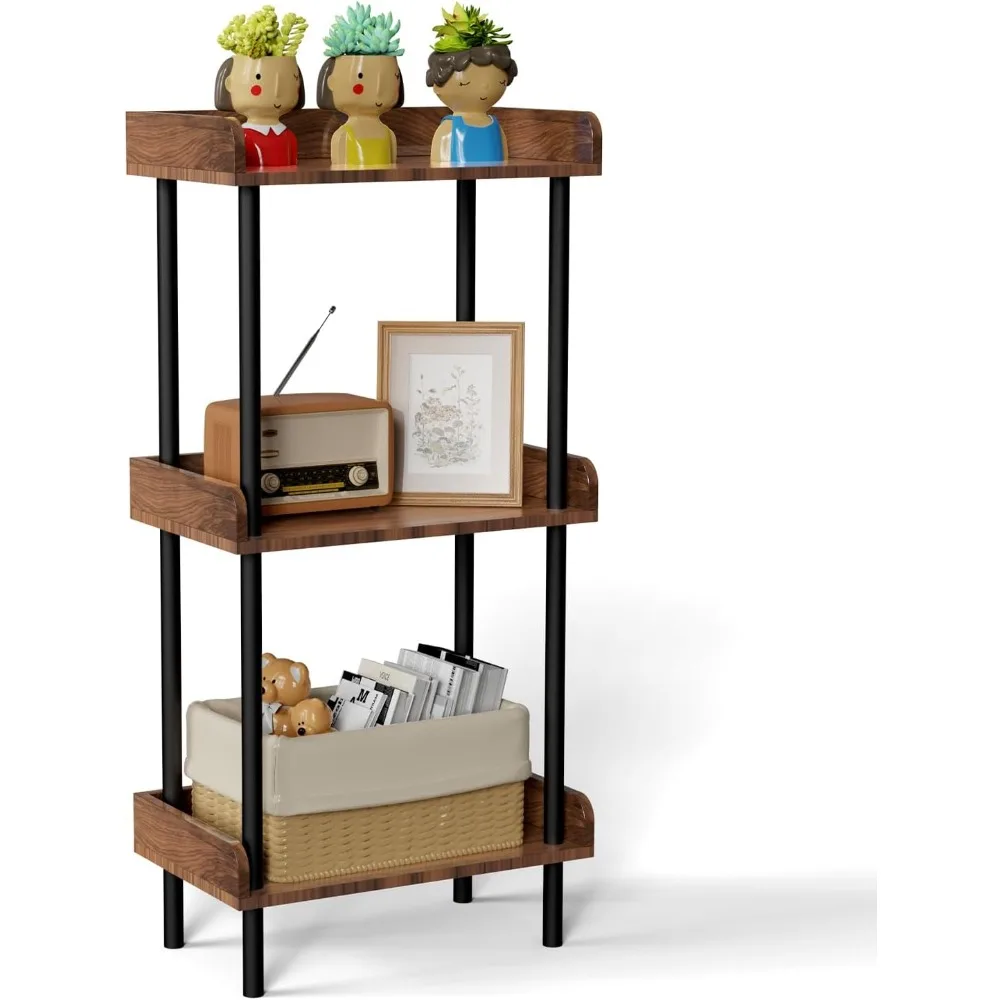 

Bookshelf, 3 Tier Bookcase, Industrial Small Book Shelf, Rustic Brown Bookshelf, Metal Display Shelf Storage Organizer for Livin