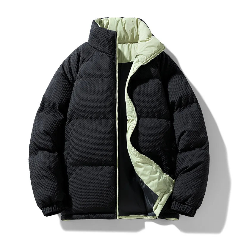 2025 Winter New Men’s Color-coded Casual Trendy Loose Stand Collar Long Sleeve Quilted Jackets Male Clothes Parkas Coats Tops