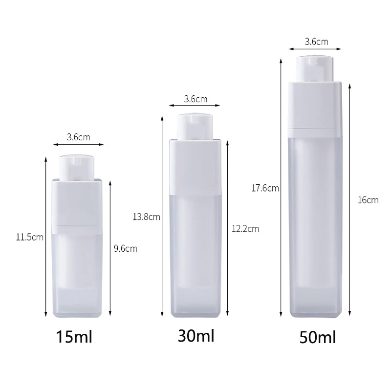 15ml 30ml 50ml bezpowietrzne butelki zapach pompka matowe przezroczyste kwadratowe słoiki w sprayu puste dozowniki kosmetyczka podróżna pojemniki