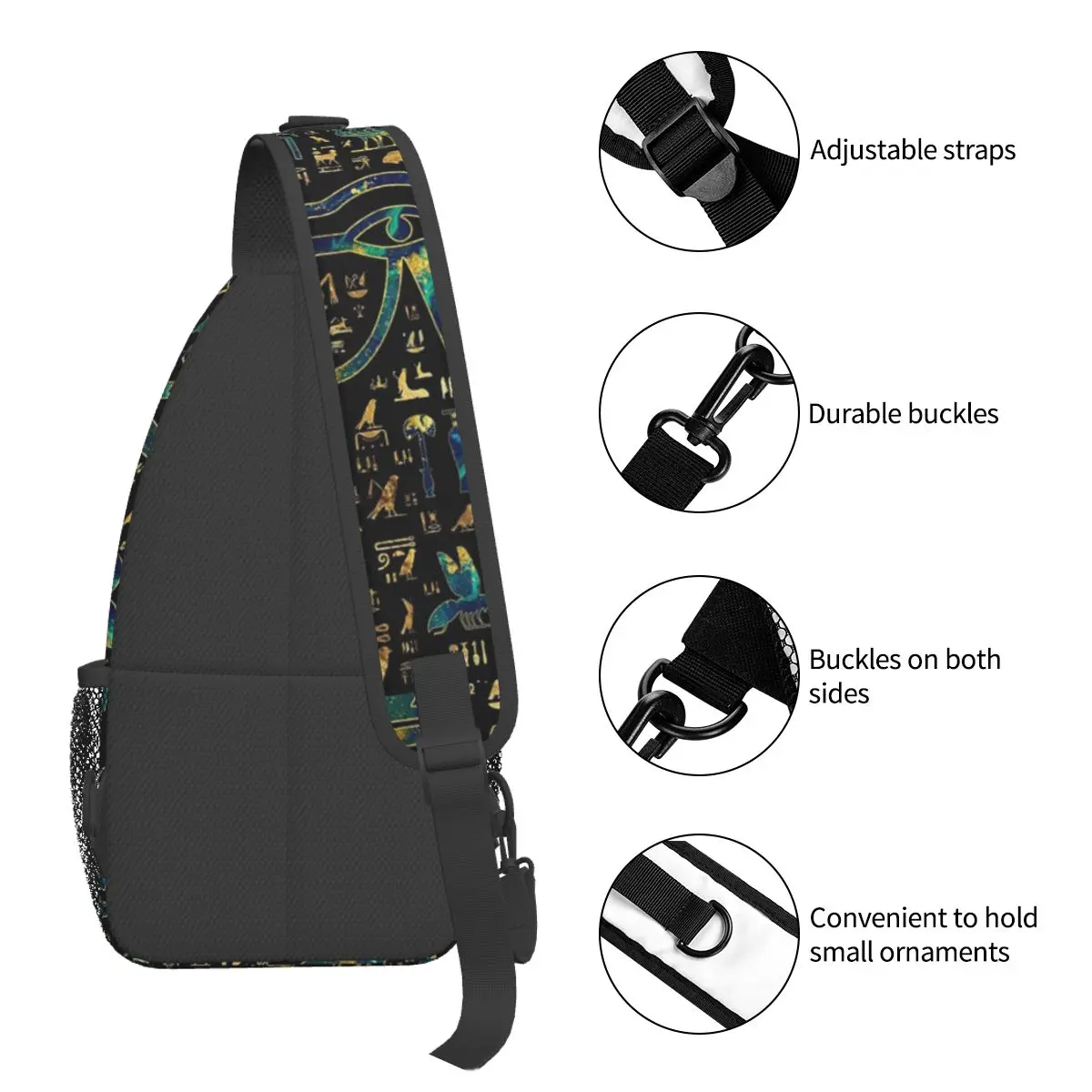 Egyptian Hieroglyphs Crossbody Sling Bag Chest Bag Egypt Eye of Horus Shoulder Backpack Daypack for Hiking Travel Sports Bag