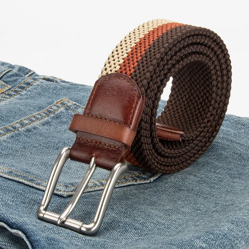 Braided Elastic Leather No Holes Men Belt Woven Jeans Joker Causal Pants Belt for Mens