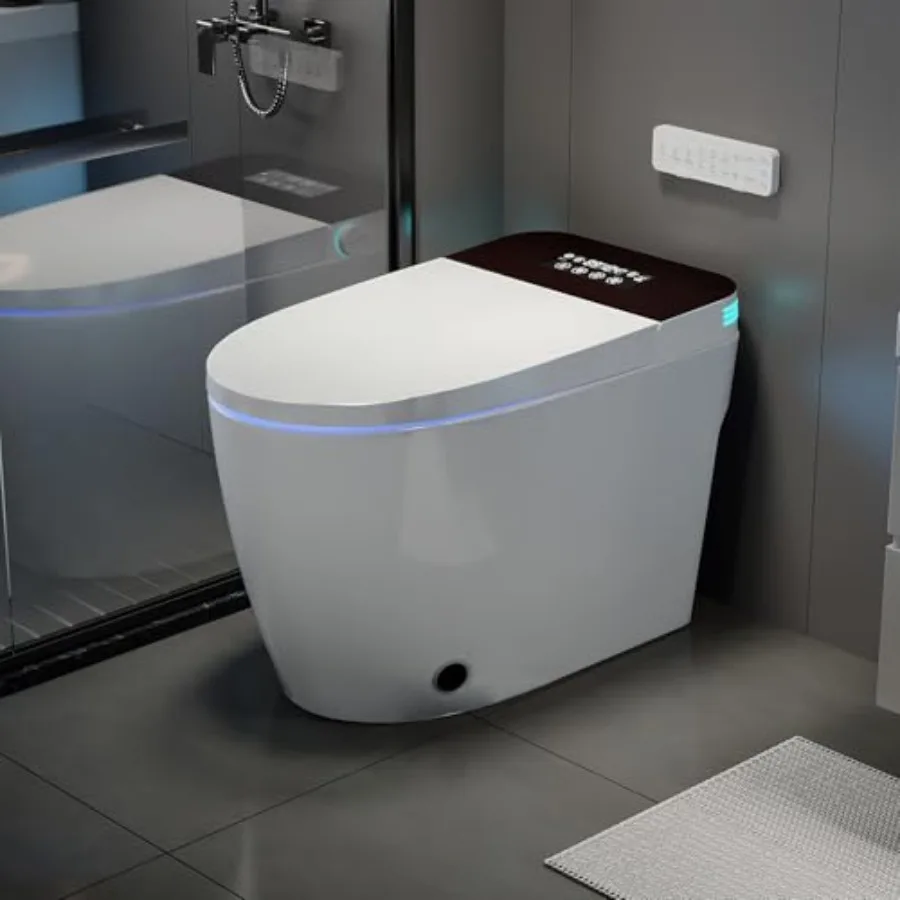 

Smart Toilet for Home Use, Ceramic, White, Hands-Free Auto Open/Close Lid, Self-Cleaning Bowl, Adaptive Warm Water Wash, Heated