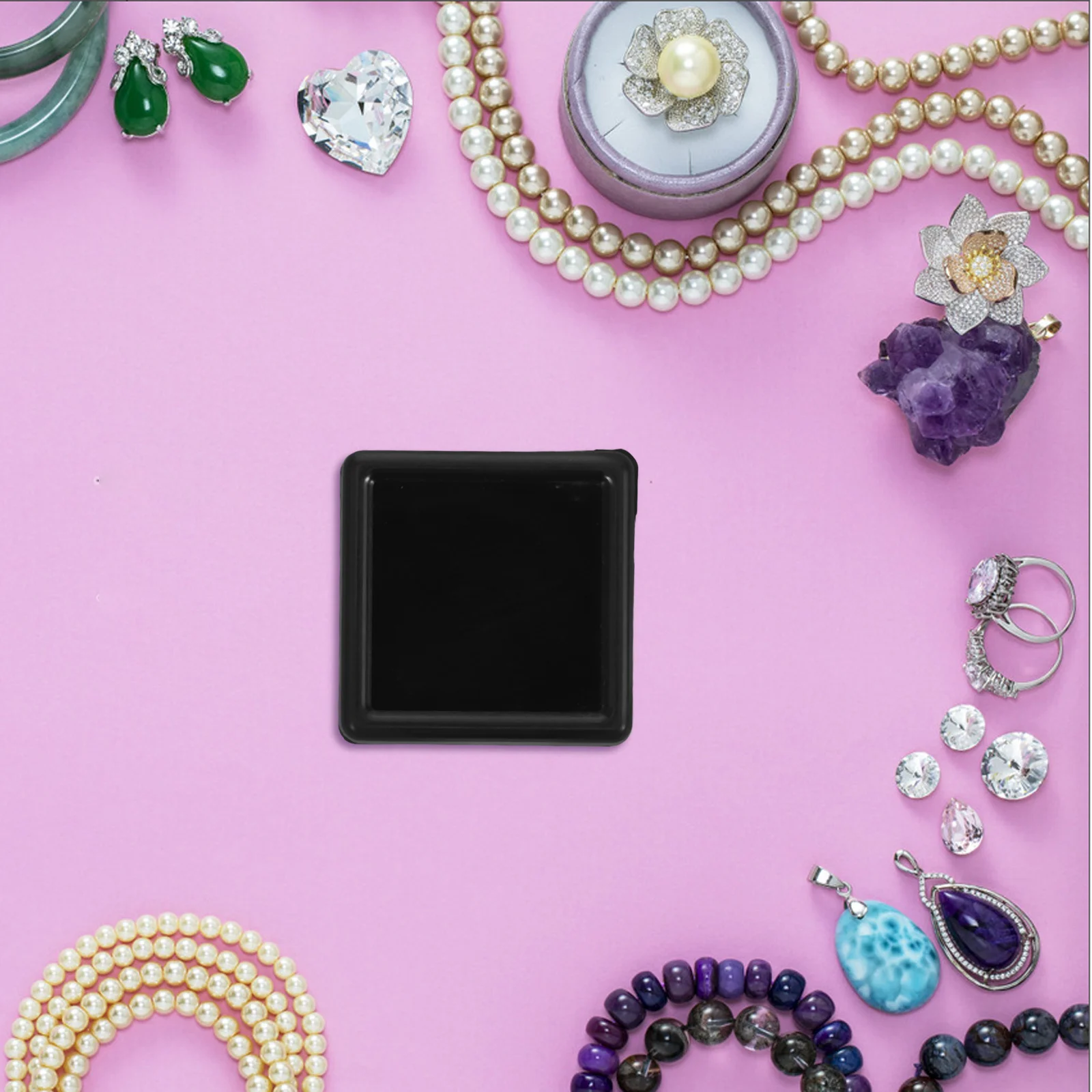 

12Pcs Elegant Gemstone Display Box 1.1x1.1x0.65 Inch Black Jewelry Organizer with Glass Lid for Diamonds Clear Jewelry Box