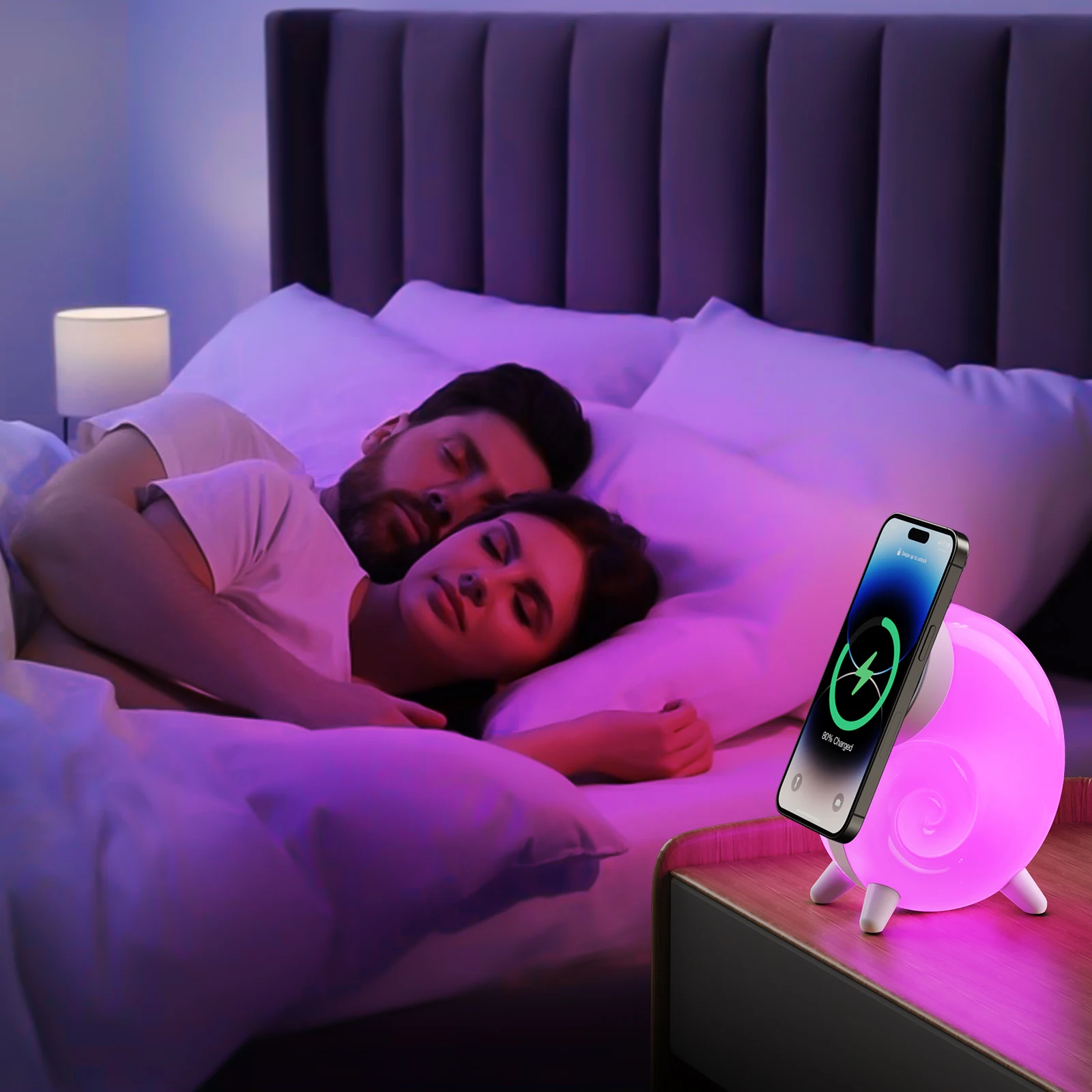 100W Magnetic Suction Wireless Charger Conch Shaped with Colorful Ambient Light Suitable for Apple IPhone 15, 14, 13, 12 Series