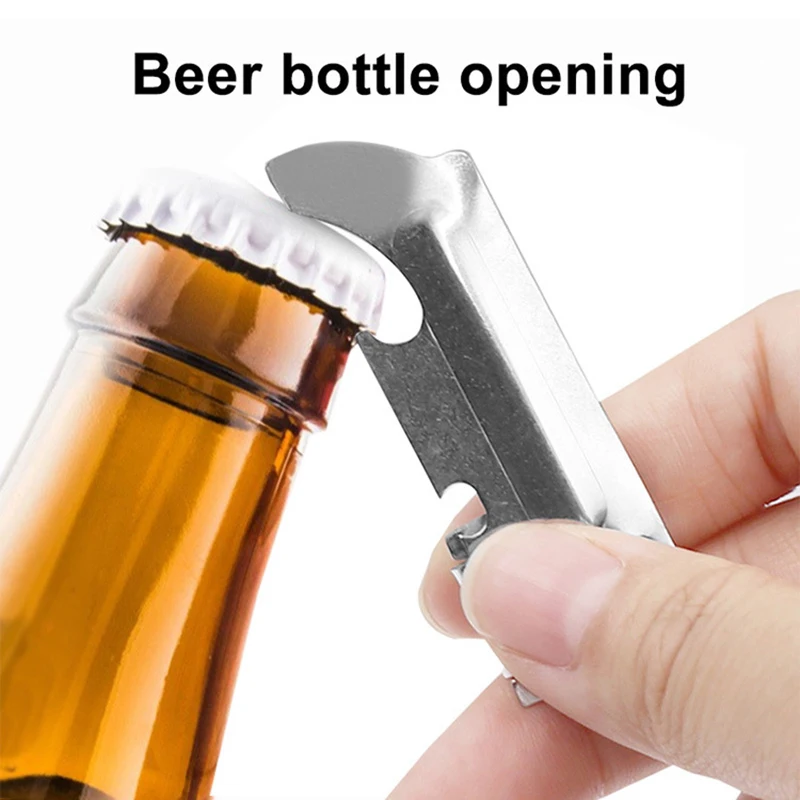 فتاحات العلب مع حلقات المفاتيح المحمولة الصغيرة المصنوعة من الفولاذ المقاوم للصدأ فتاحة زجاجات البيرة للمطبخ والسفر والتخييم والبقاء على قيد الحياة #1