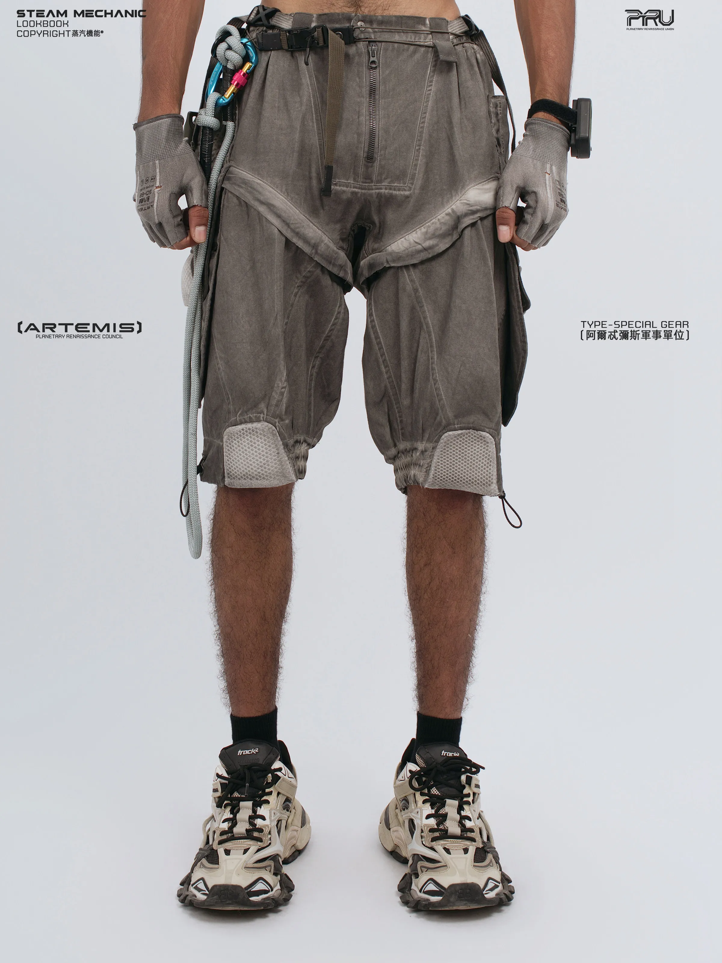 STEAM 26SS Wasteland-themed patchwork functional detachable work pants outdoor hiking casual shorts cyberpunk darkwear