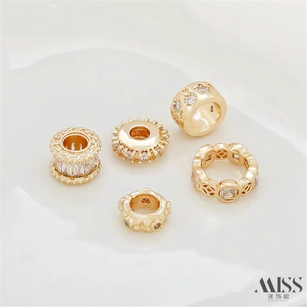 14K Gold-encrusted Zircon Large Hole Bead Spacer Running Ring Drilling Ring DIY Transfer Bracelet Necklace Spacer Accessories