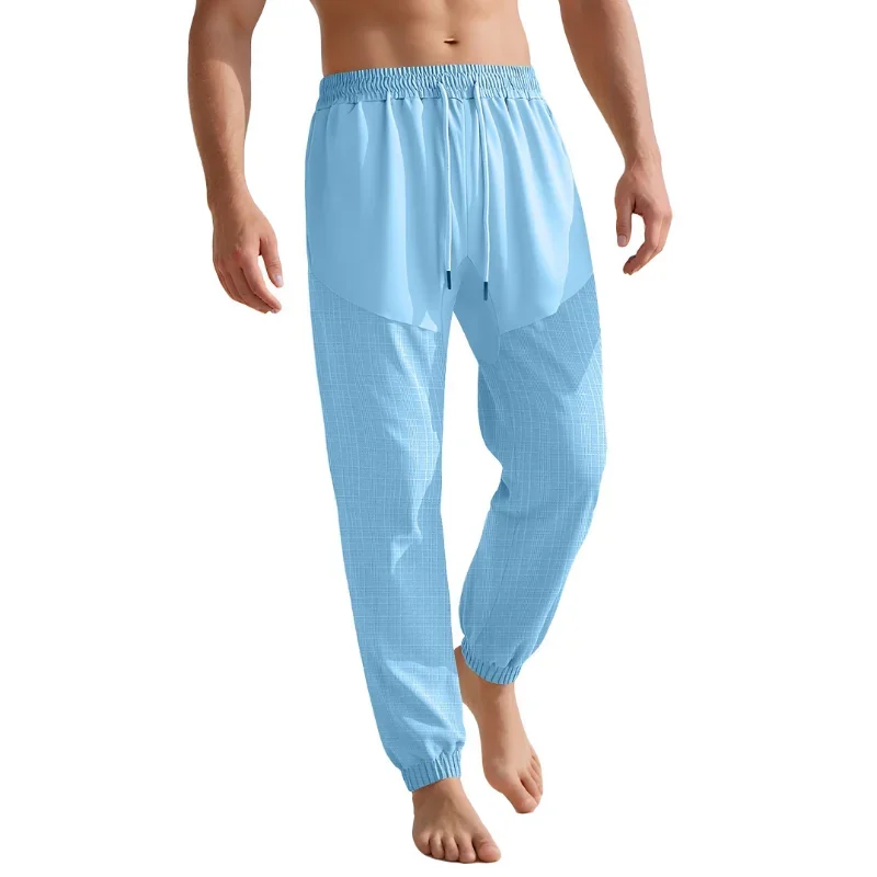 Casual Trousers in Summer Simple Loose Thin Imitation Lace-up Spliced Men's Sweatpants