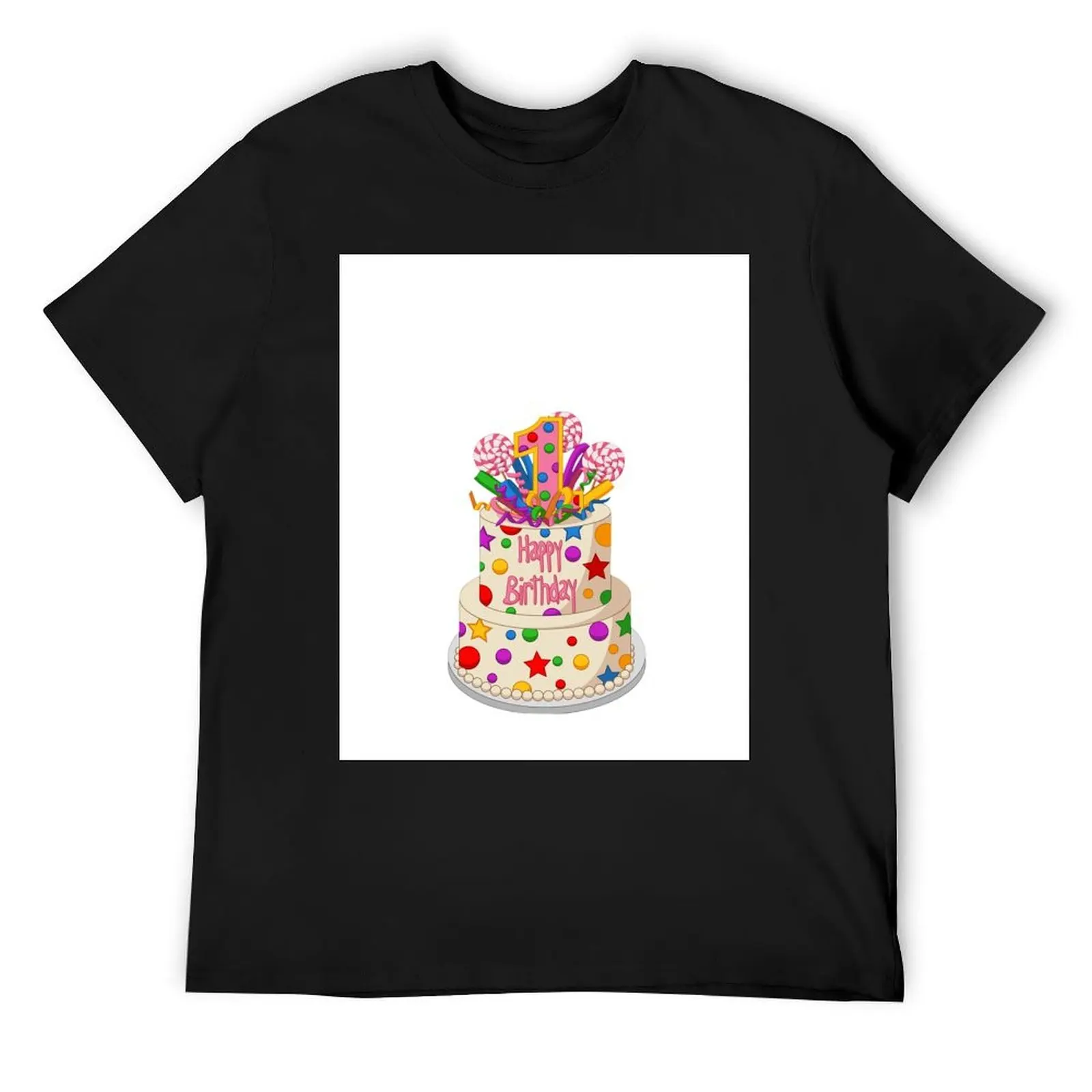 1 year birthday cake Happy Birthday T-Shirt vintage basketball graphic tees men workout shirt