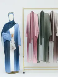 Ramadan Eid Shiny Gradient Open Kimono Abaya Dubai Muslim With Hijab Abayas For Women Kaftan Dress Islamic Clothing Robe Femme