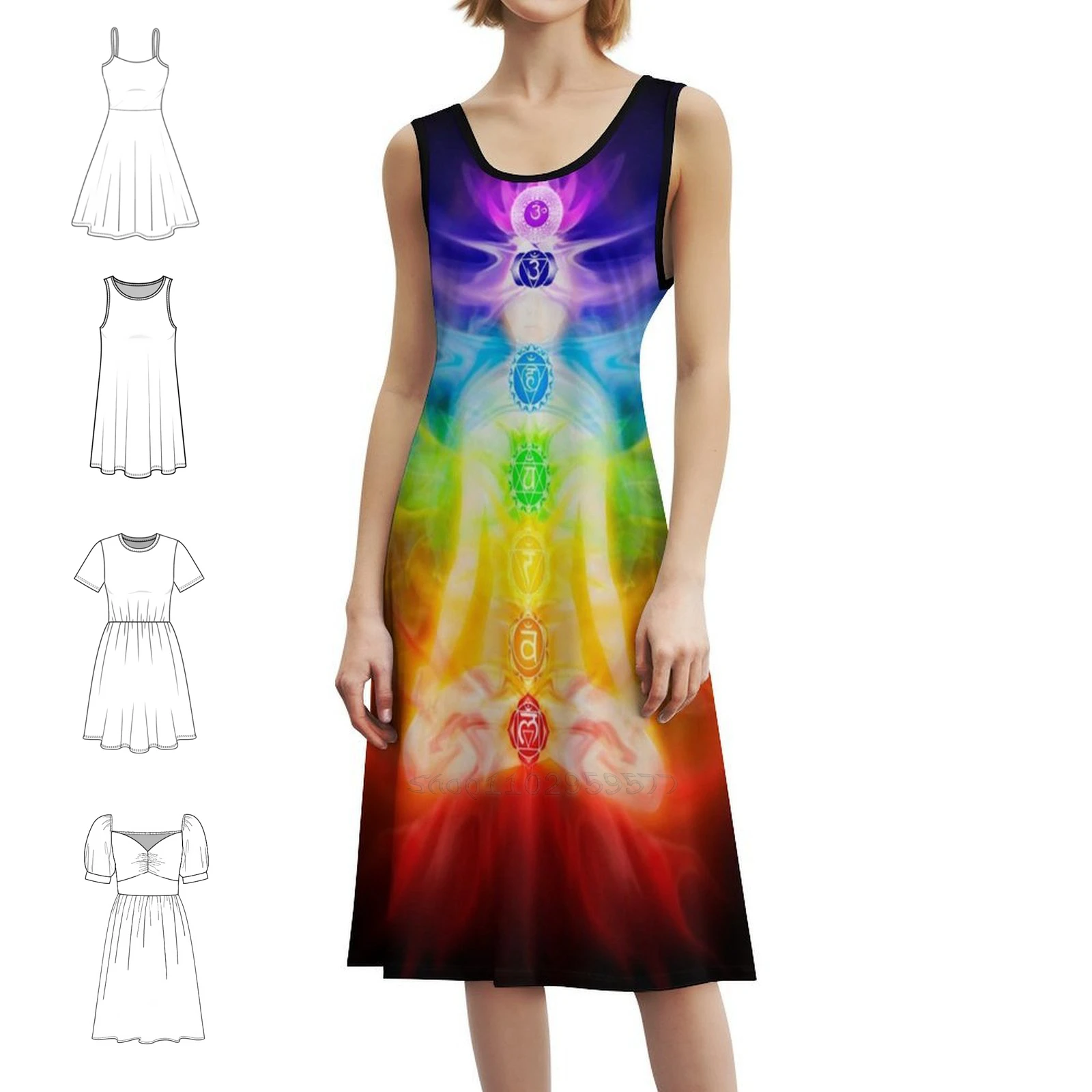 

Chakras And Energy Flow On Human Body Art Photo Print Preppy Style Mini Dress For Women A-Line Loose Fit Casual Day Dress