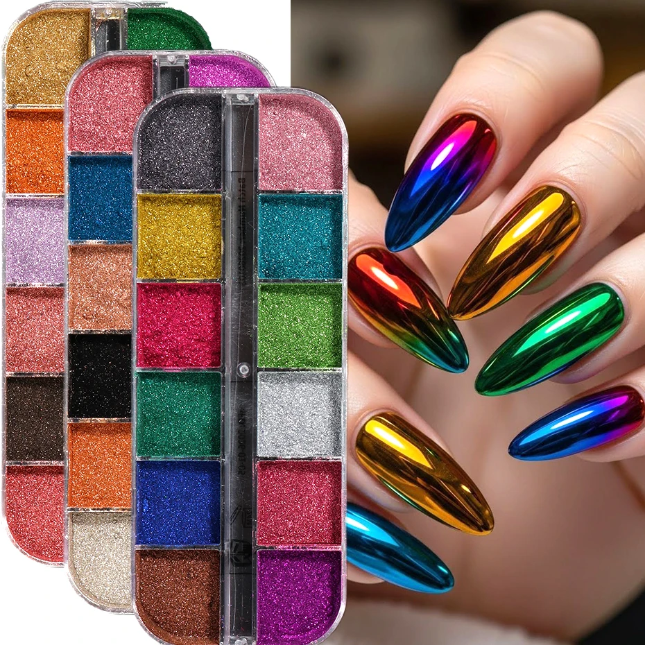 36 Colors Set Mirror Nail Powder Y2k Chrome Mirror Metallic Rubbing Pigment Glitter Makeup Decorations Autumn/Winter Nail Powder