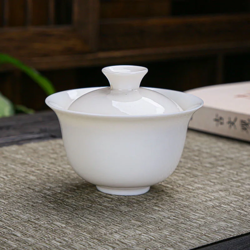 Dehua tigela de porcelana branca doméstica kungfu única xícara de chá gaiwan artesanal conjunto de chá de cerâmica grande pequena tigela de cobertura sancai