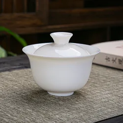 Dehua-cuenco de porcelana blanca para el hogar, taza de té individual de Kungfu, Gaiwan, juego de té de cerámica hecho a mano, tazón grande y pequeño, tazón de cubierta Sancai