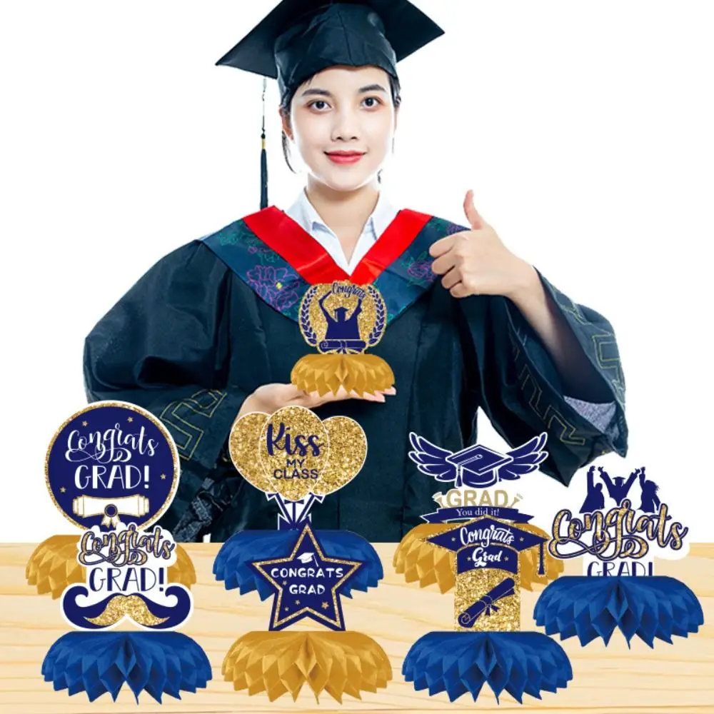 

Paper Graduation Party Decoration Lightweight Blue Black Cartoon Honeycomb Decor DIY Graduation Tabletop Decor Graduation Season