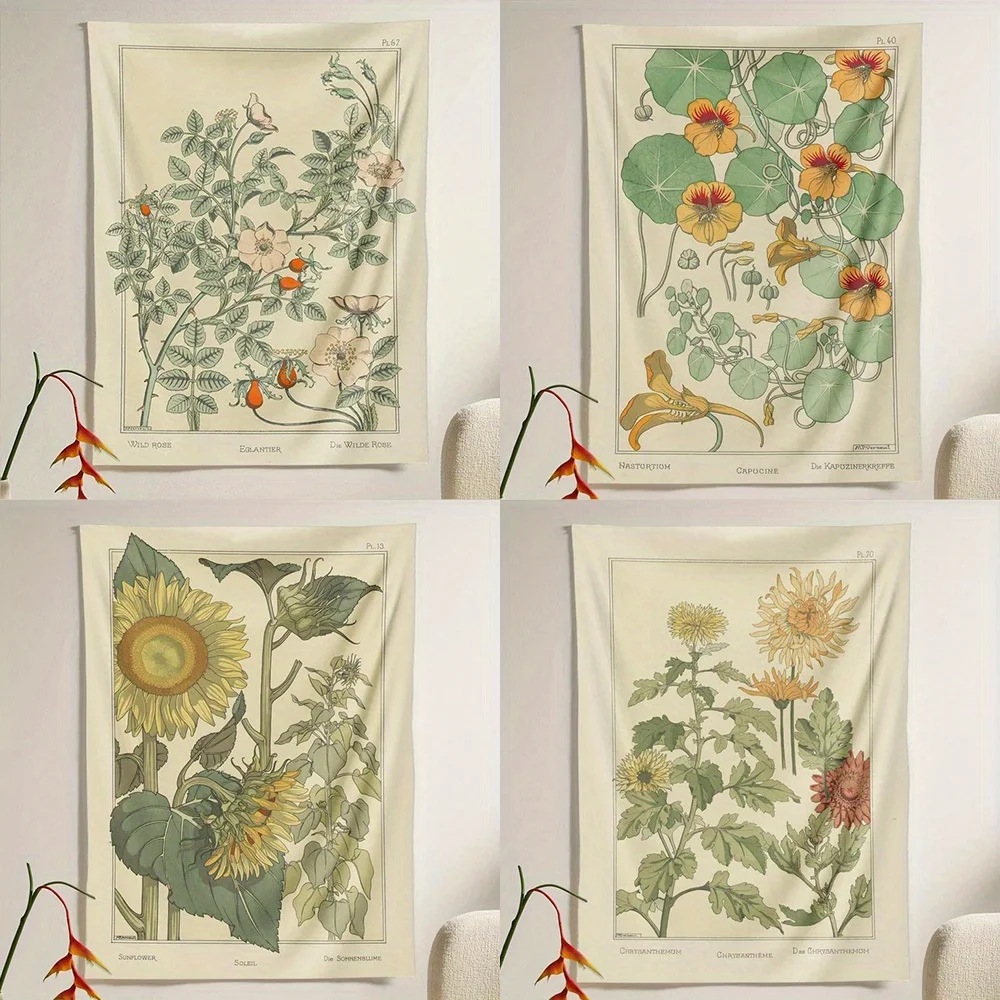 VIKAMA Wild Rose Tapestry Plant Sunflower Flower Wall Hanging Bohemian Colorful Tapestry Living Room Office Home Decoration