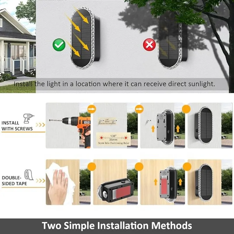 IP65防水ソーラーフェンスライト - 3000/4000/6000K 3モード、裏庭/庭/パティオ/ガレージおよび壁の装飾用 (8パック)