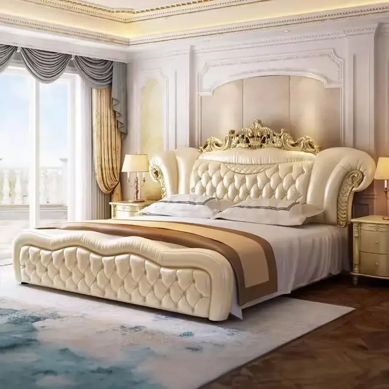 

Customizable Wooden King Size Frame Double Bed Luxury Unique Twin Room European Bed Aesthetics Modern