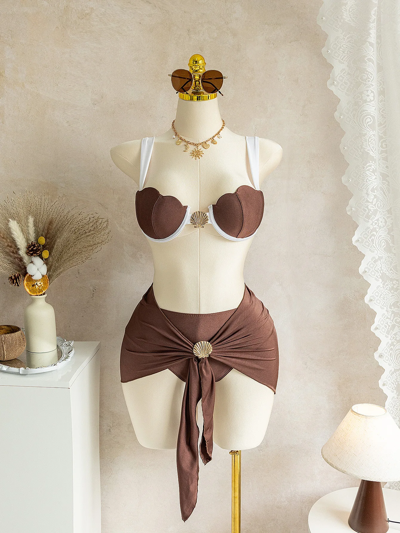 

Сексуальные комплекты бикини с эффектом пуш-ап, 3 предмета, с металлическими декоративными элементами, юбками-накидками и стрингами, купальники, танкини, бикини