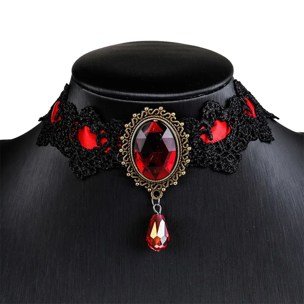 Punk Gothic Lace Crystal Chokers Victorian Clavicle Chain Jewelry Necklaces Fashion Accessories