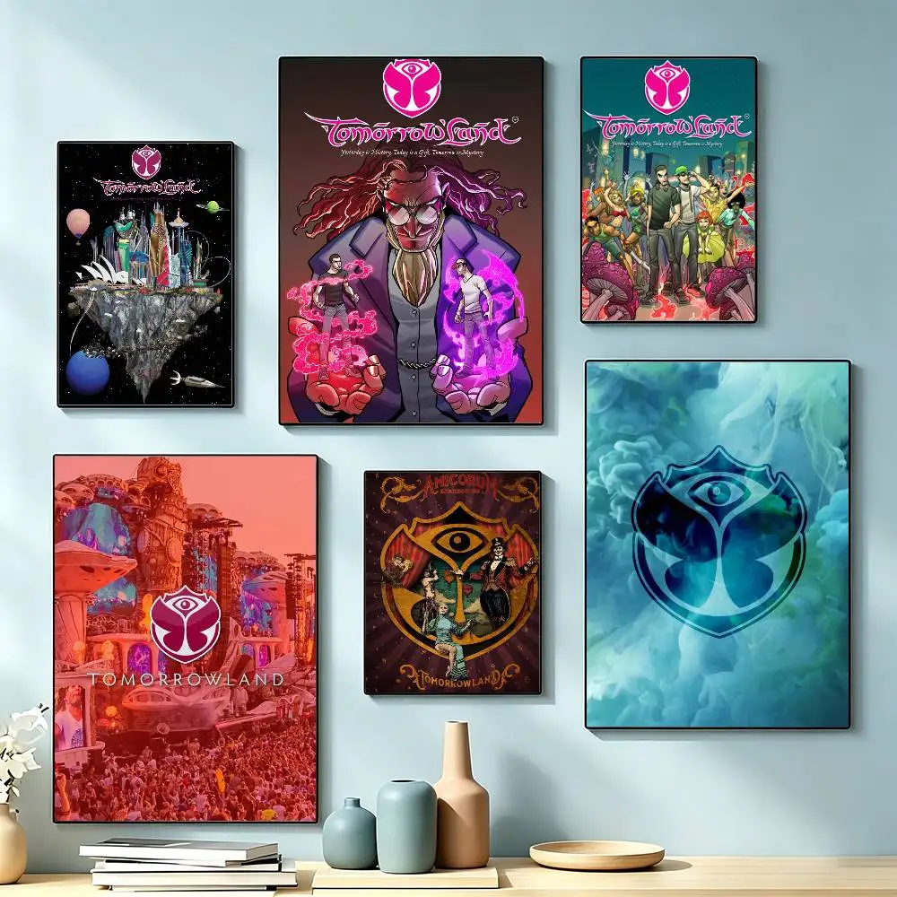 T-Tomorrowland Music Poster Waterproof Wall Art Sticker For Bar Living Room Vintage Decor High Quality Print Gift