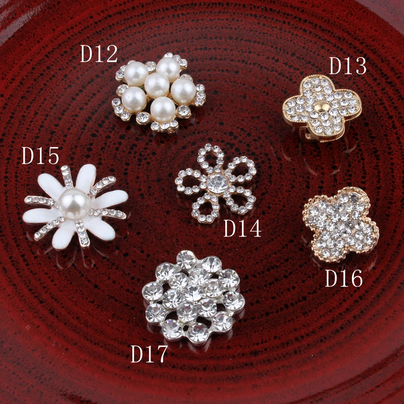 120PCS Handmade Vintage Metal Decorative Buttons Crystal Pearl Flower Center Alloy Flatback Rhinestone Buttons Craft Supplies