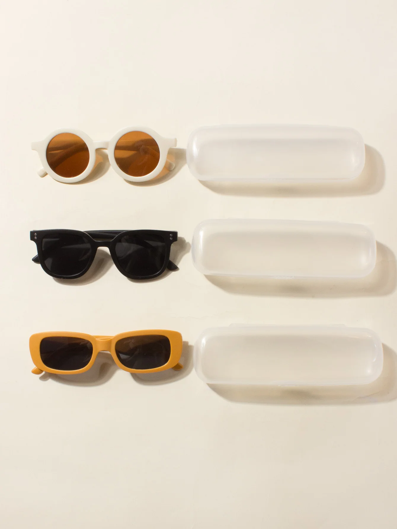 3 pçs crianças moda decorativa glasse + caixa de óculos, bebê menino e menina óculos, legal, bonito, presente de óculos, acessórios de verão