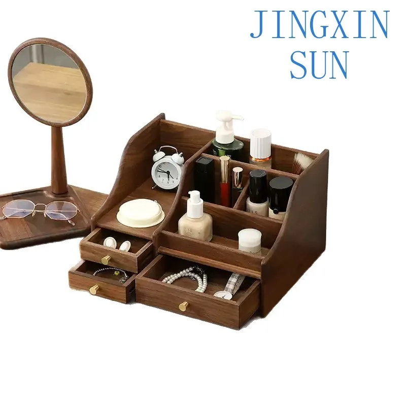 Black Walnut Cosmetics Jewelry Box Large Capacity Necklace Earrings Ring Storage Jewelry Desktop Storage Box Hot Sale