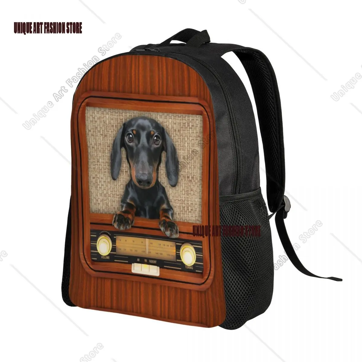 Dachshund Dog On Radio Backpack for Men Women College School Students Bookbag Fits 15 Inch Laptop Badger Wiener Sausage Bags view 2