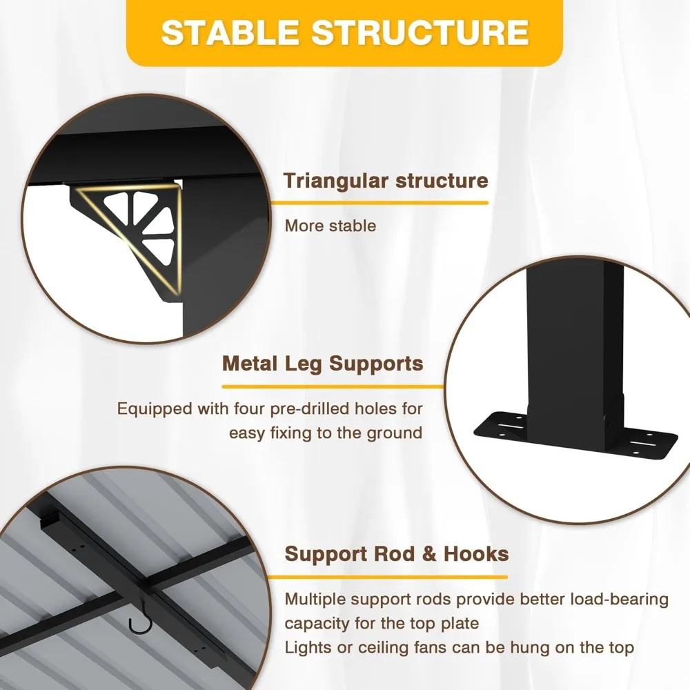 EBE 10 × 8 بوصة شرفة صلبة، عريشة خارجية مائل إلى شرف المراقبة مع سقف فولاذي مجلفن، عريشة أكشاك مثبتة على الحائط، مظلة معدنية #3