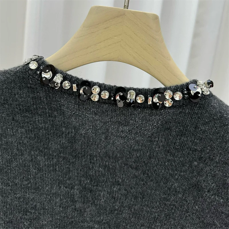 سترة للنساء شتاء جديد 2025 صدر واحد بقصة ضيقة وأكمام طويلة سترة نسائية مزيج الصوف y2k ترتر حبة تريكو