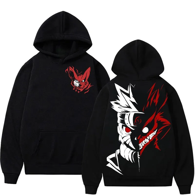 Sudadera con capucha de Naruto Uzumaki para hombre y mujer, sudadera con estampado de Anime, ropa de calle negra, chaqueta informal con capucha para Cosplay, Tops de manga larga de otoño