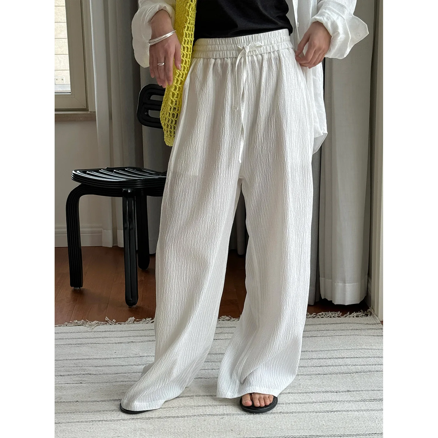 Summer new lazy striped ice silk wide-leg pants, loose and thin and comfortable trousers for women