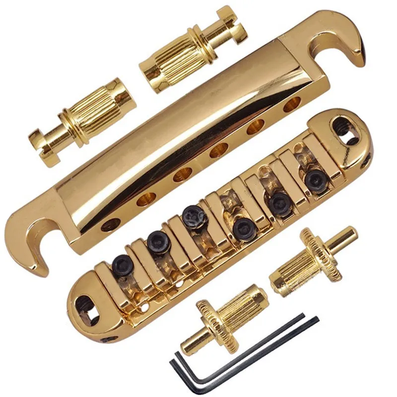 A Set Roller Saddle Electric Guitar Bridge Tailpiece With Big Stopbar Studs Gold Musical Instrument Accessories Parts
