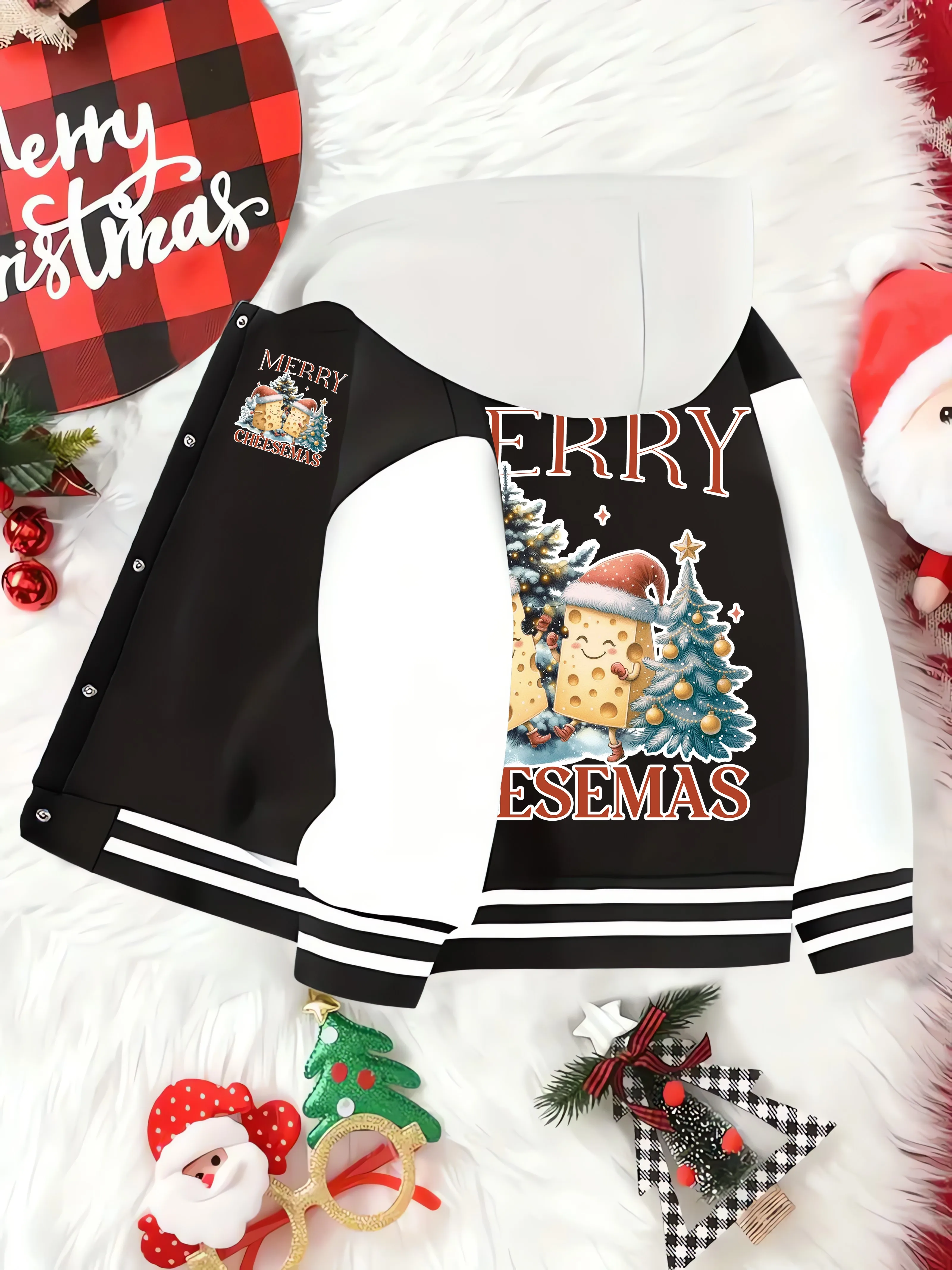 A Single-Piece Casual And Fashionable Christmas Cartoon Pattern Hooded Baseball Jacket For Boys In Autumn And Winter