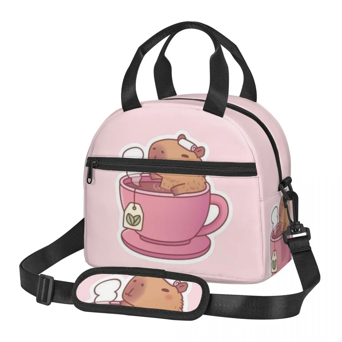 

Cartoon Capybara Lunch Bags Large Capacity Bento Pouch Thermal Insulated Cooler with Adjustable Shoulder Strap Tote Picnic Box