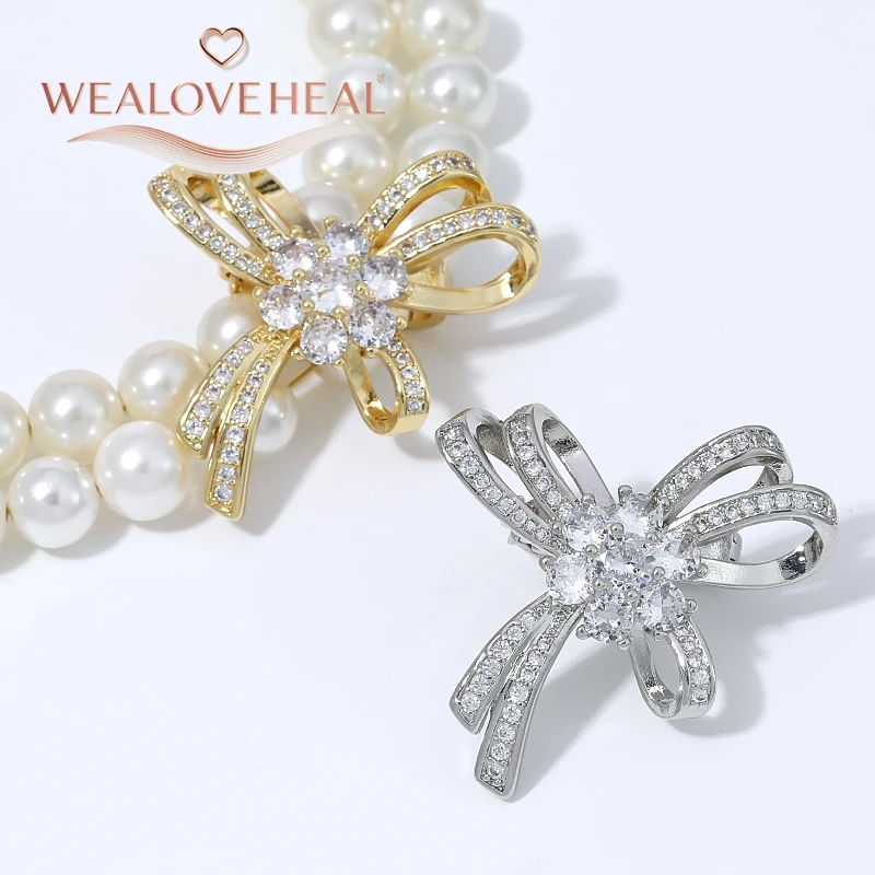 verschluss schmuck, schmuckherstellung zubehör, 18K Vergoldeter Messing-Doppelreihen-Perlenverschluss, Micro-Pavé-CZ-Schmetterlingsknoten-Clip-Verbinder für DIY-Schmuckherstellung – Detail 18