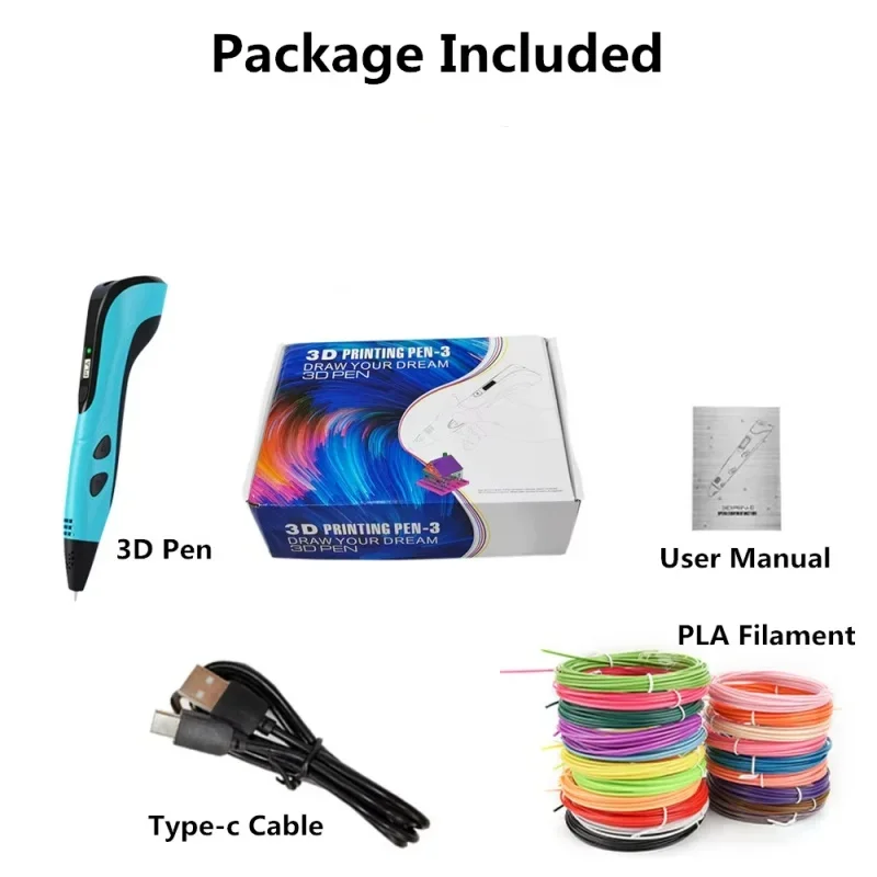 

3D Pen for Kids Type C Rechargeable 3D Printing Pen Set with 200M PLA Filament DIY Creative Drawing Pen Children Gift Toy