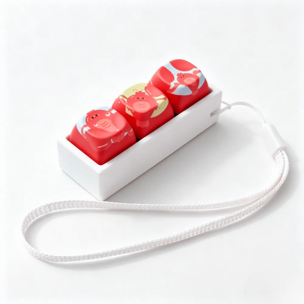Cartoon Cat Keycap Fidget Keychain Ice Blue Gradient 3 Keys Button Keycap Keychain Three-button Mechanical