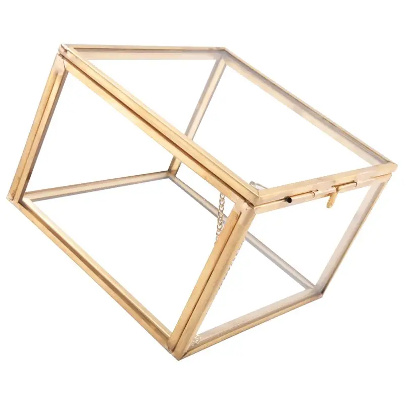 Boîte à bijoux en verre à ouverture carrée, boîte de rangement pour bijoux avec miroir, boîte de décoration pour fleurs éternelles, artisanat - [Jyqn A78G]
