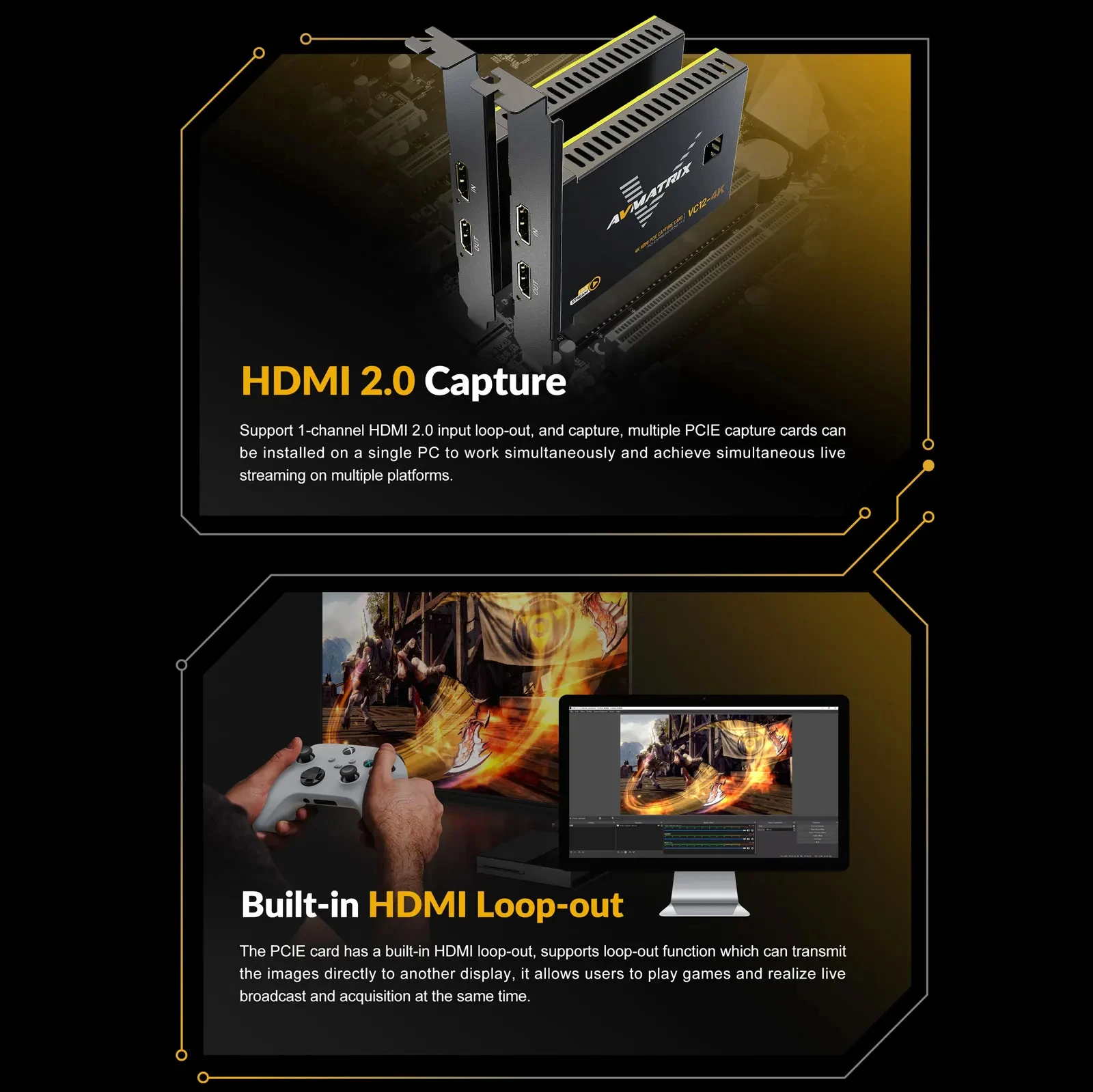 AVMATRIX VC12-4K PCIE Capture Cards Game Capture Card 4k for Livestream and Record in 4K60 UHD with Ultra-Low Latency
